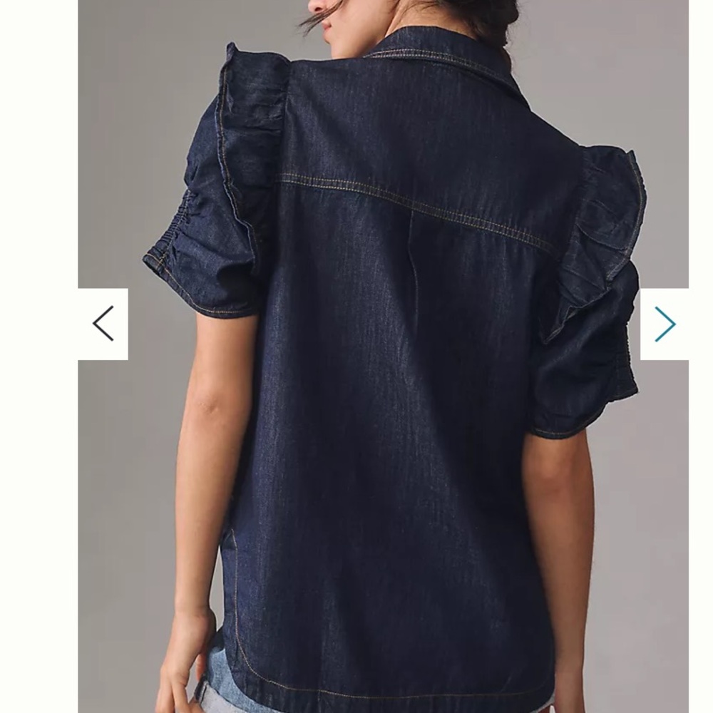 Anthropologie The Ozzi Ruffle-Sleeve Buttondown Shirt by Pilcro Size S - Picture 4 of 11